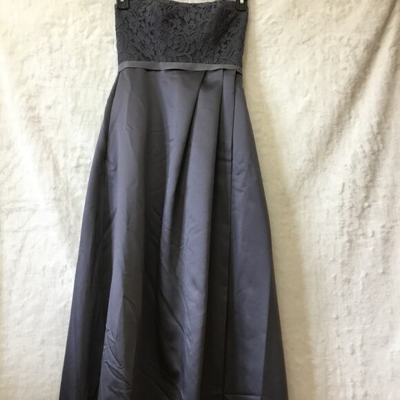 David's Bridal Black Strapless Lace Satin Gown - Picture 7 of 16